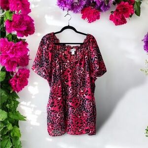JMB Signature Pink Top with Black/White/Purple/Blue Animal Print